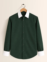 Bottle Green Color Contrast Mens Full Sleeves Shirt - XPST