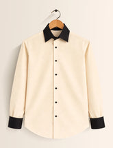 Cream Color Contrast Mens Full Sleeves Shirt - XPST