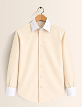 Cream White Color Contrast Mens Full Sleeves Shirt - XPST