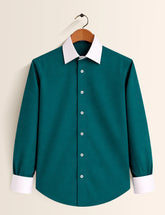 Dark Green Color Contrast Mens Full Sleeves Shirt - XPST