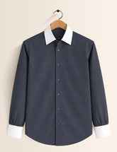 Grey Color Contrast Mens Full Sleeves Shirt - XPST