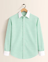 Light Green Color Contrast Mens Full Sleeves Shirt - XPST