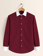 Maroon Color Contrast Mens Full Sleeves Shirt - XPST