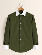 Mehndi Color Contrast Mens Full Sleeves Shirt - XPST