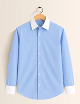 Sky Blue Color Contrast Mens Full Sleeves Shirt - XPST