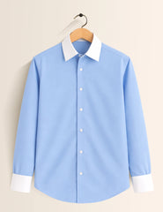 Sky Blue Color Contrast Mens Full Sleeves Shirt - XPST