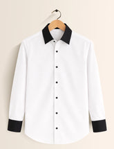 White Color Contrast Mens Full Sleeves Shirt - XPST