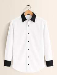 White Color Contrast Mens Full Sleeves Shirt - XPST