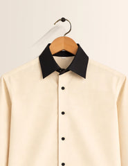 Cream Color Contrast Mens Full Sleeves Shirt - XPST