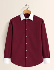 Maroon Color Contrast Mens Full Sleeves Shirt - XPST