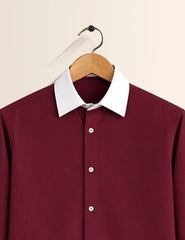 Maroon Color Contrast Mens Full Sleeves Shirt - XPST