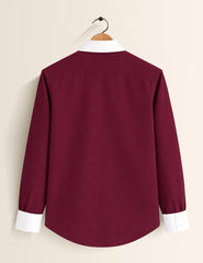 Maroon Color Contrast Mens Full Sleeves Shirt - XPST