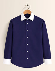 Navy Color Contrast Mens Full Sleeves Shirt - XPST